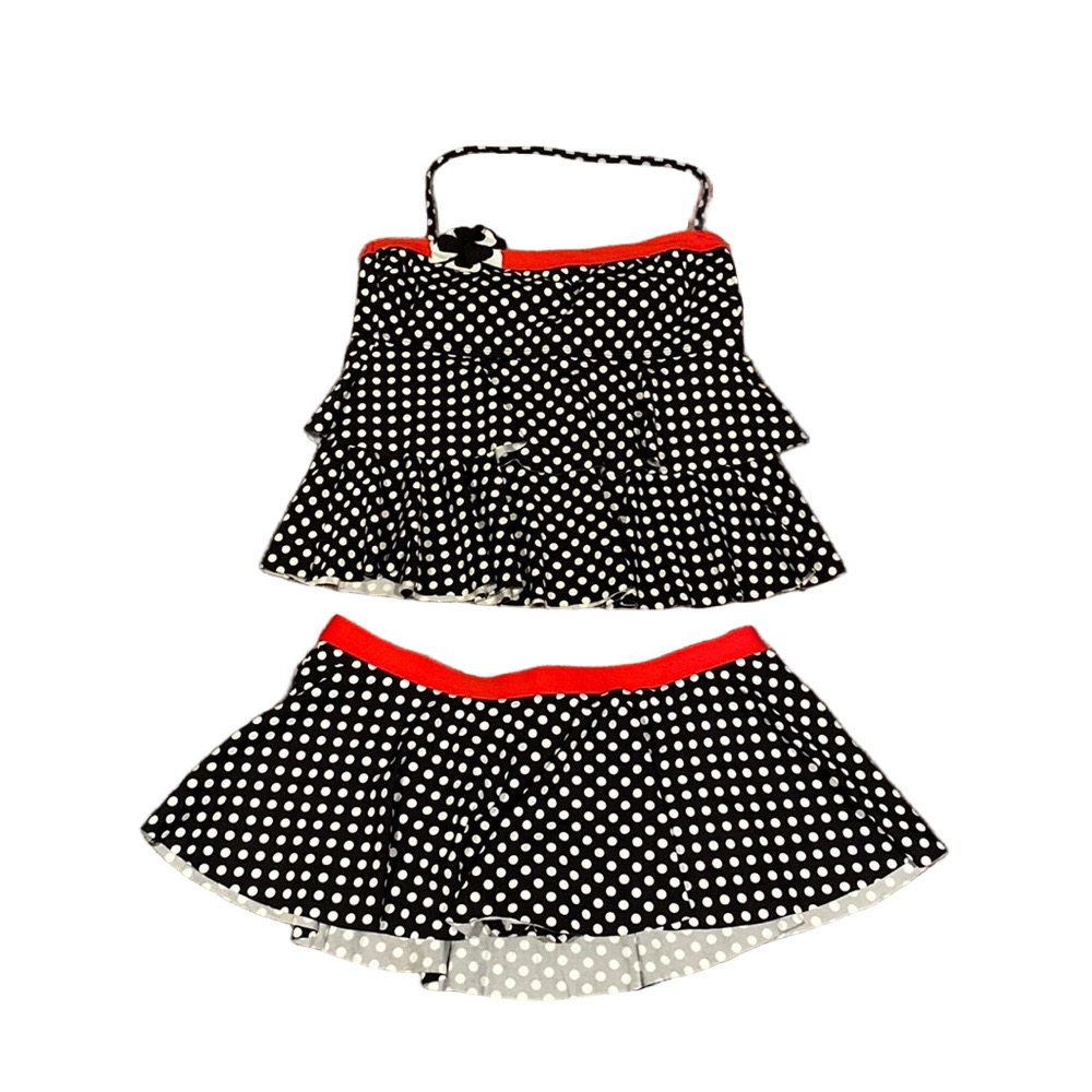 Kenneth Cole Reaction Polka Dot Tankini Set Black White Skirted SIZE L